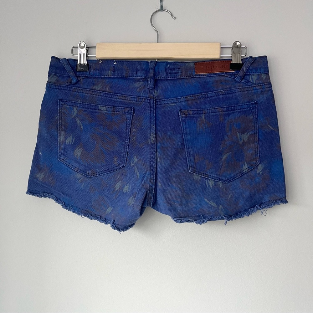Vigils Blue Denim Shorts with Pattern